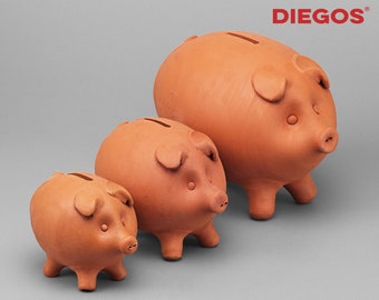 Original Piggy Bank - Must break to open | Handmade in Spain | No opening in the bottom | 100% made of clay | Ceramic mud clay | Vintage old