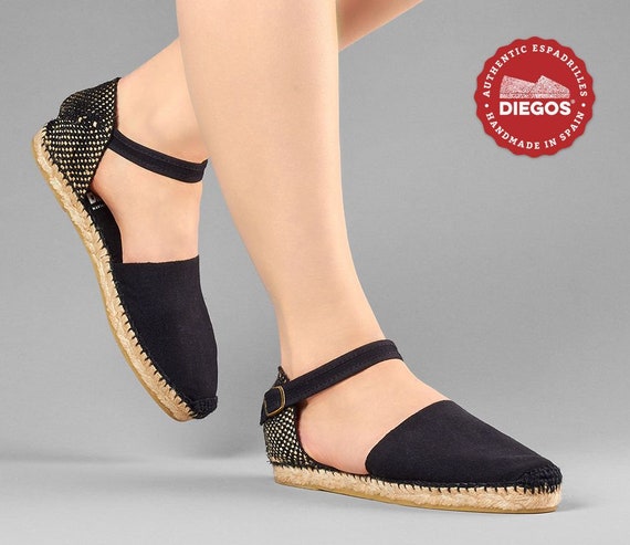 Diegos® Classic flat black Carmen espadrilles shoes hand made | Etsy
