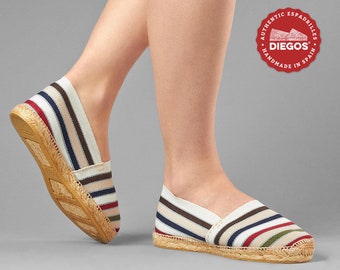 Diegos® Classic flat French stripes espadrilles shoes sewn in jute| Made in Spain, hand stitched  | Authentic & original Espadrilles