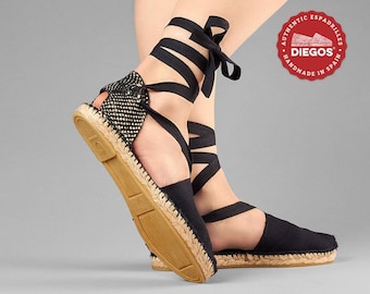 Diegos® Classic flat black Lola-2 espadrilles shoes hand made and hand stitched in  northern Spain | The only authentic espadrilles!