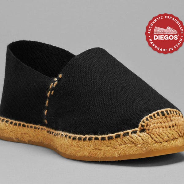 Diegos® Classic flat black espadrilles shoes sewn in jute  | Made in Spain, hand stitched  | For both men and women | capsule wardrobe