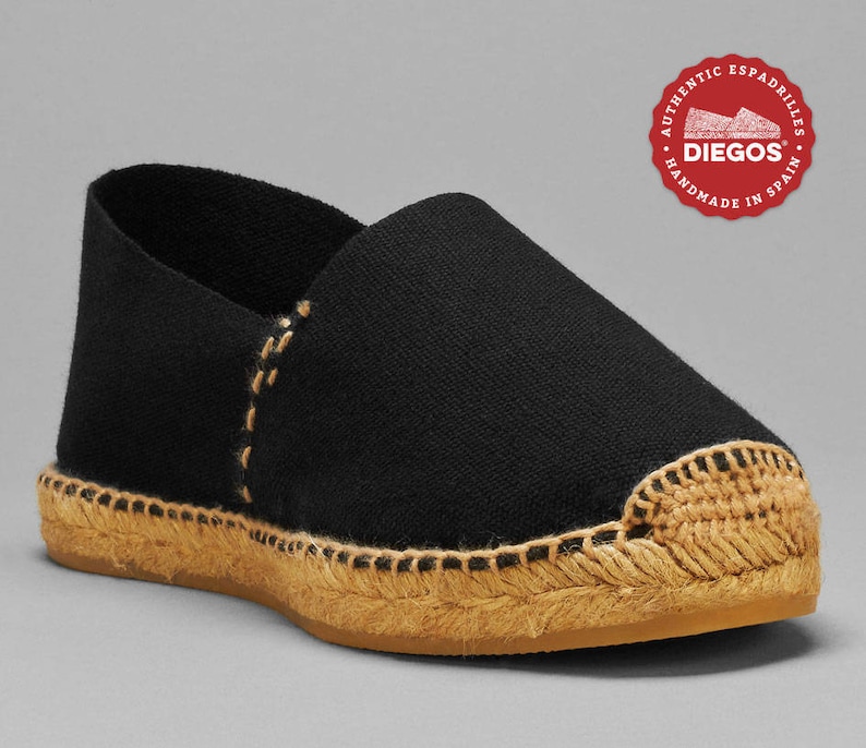 Diegos® Classic Flat Black Espadrilles Shoes Sewn in Jute Etsy