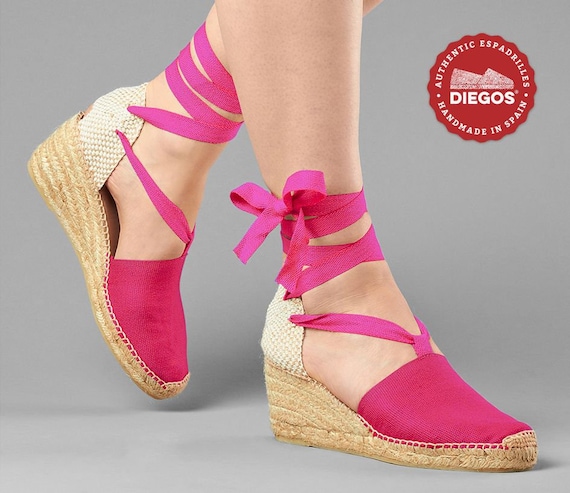 Diegos® Classic High Wedge Fuchsia Lola Espadrilles Shoes Hand 