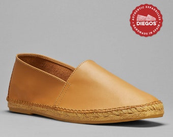 Diegos® Men's Camel brown Spanish Espadrilles leather shoes | Authentic Alpargatas hand stitched in la Rioja, Spain | Genuine leather