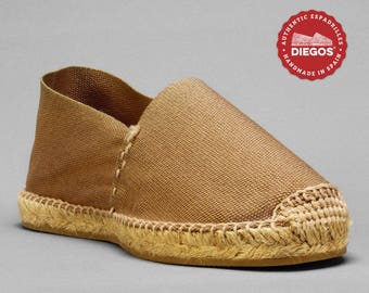 Diegos® Classic flat light brown espadrilles shoes sewn in jute  | Made in Spain, hand stitched  | For both men and women