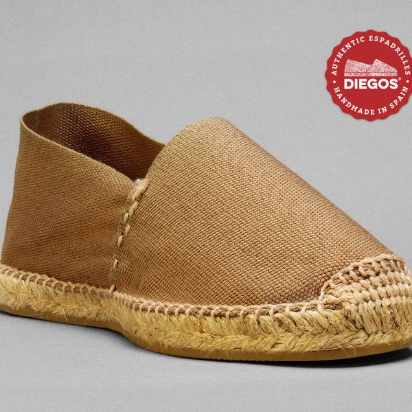 Diegos® Classic flat light brown espadrilles shoes sewn in jute  | Made in Spain, hand stitched  | For both men and women