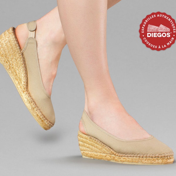 Paloma beige high wedge slingback espadrilles shoes hand made and hand stitched in northern Spain | capsule wardrobe
