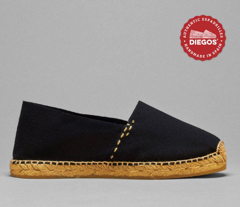 Diegos® Classic Flat Black Espadrilles Shoes Sewn in Jute Etsy