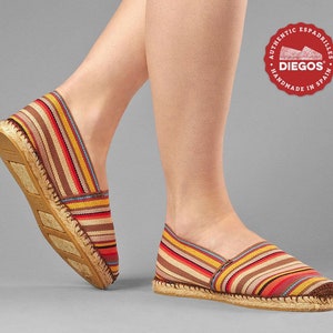 Diegos® Classic flat red stripes espadrilles shoes sewn in jute| Made in Spain, hand stitched  | Authentic & original Espadrilles