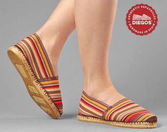 Diegos® Classic flat red stripes espadrilles shoes sewn in jute| Made in Spain, hand stitched  | Authentic & original Espadrilles