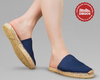 Diegos® Classic navy blue slip-on espadrilles mule shoes | Made in Spain, hand stitched  | Authentic & original Espadrilles