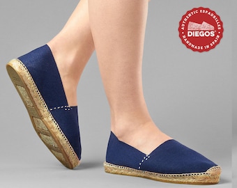 Diegos® Classic flat navy blue espadrilles shoes sewn in jute  | Made in Spain, hand stitched  | Authentic & original Espadrilles