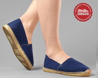 Diegos® Classic flat navy blue espadrilles shoes sewn in jute  | Made in Spain, hand stitched  | Authentic & original Espadrilles