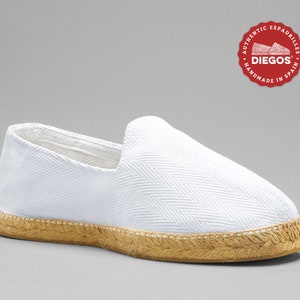 Diegos® French style white herringbone espadrilles shoes for men  | Made in Spain, hand stitched  | Ships from NY | Only real espadrilles!