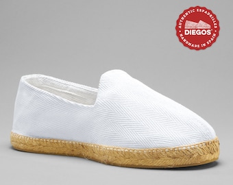 Diegos® French style white herringbone espadrilles shoes for men  | Made in Spain, hand stitched  | Ships from NY | Only real espadrilles!