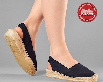 Diegos® Classic black low wedge Catalina espadrilles shoes hand made and hand stitched in northern Spain | capsule wardrobe