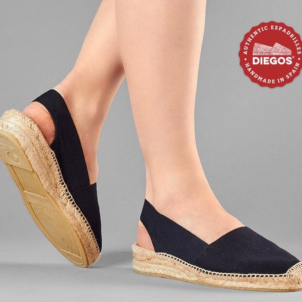 Diegos® Classic black low wedge Catalina espadrilles shoes hand made and hand stitched in northern Spain | capsule wardrobe