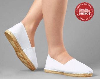 Diegos® Classic flat White espadrilles shoes sewn in white  | Made in Spain, hand stitched  | Authentic & original Espadrilles