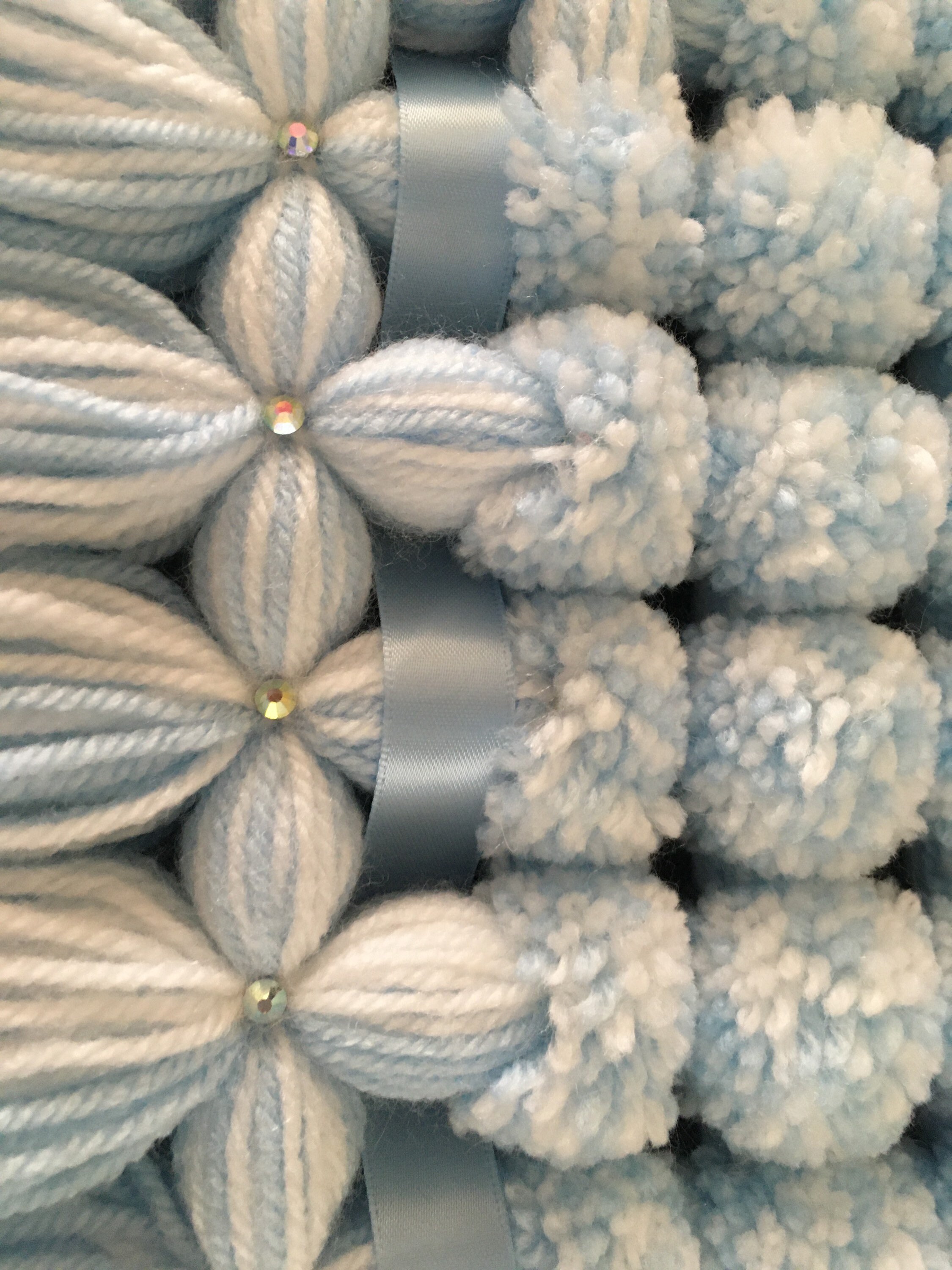 Luxury pom pom blanket in blue and white mix suitable for Etsy