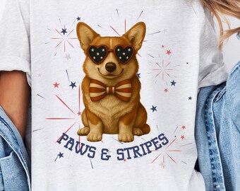 Patriotic Corgi PNG for Sublimation | Fourth of July Corgi Shirt Design | Corgi Mom Gifts | Fireworks PNG | Cute Corgi Digital Download