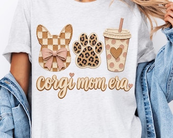 Realistisch Paint Corgi Lover Coffee Bow-shirt png-ontwerp | Coquette ijskoffie hond moeder, png | Trendy cadeau Impasto Welsh Corgi-hondenliefhebber, png PNGEgg