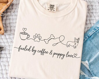 Doorlopende lijn Corgi Coffee Lover SVG PNG | Cosy Coffee Monoline SVG voor Corgi Mom Shirt | Trendy Welsh Corgi Dog Mama Coffee-citaatontwerp