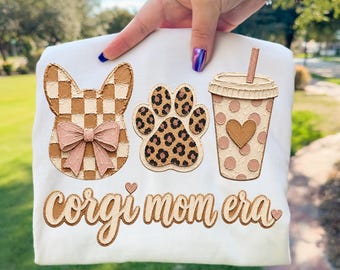Realistisch Paint Corgi Lover Coffee Bow-shirt png-ontwerp | Coquette ijskoffie hond moeder, png | Trendy cadeau Impasto Welsh Corgi-hondenliefhebber, png PNGEgg