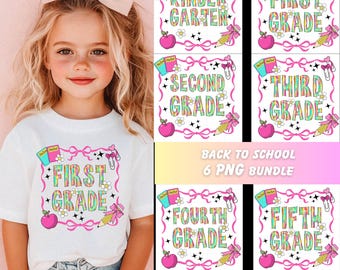 Back to School Clipart PNG Bundle | Back to School Bow PNG | Girly Back to School PNG | Teach png | First to Fifth Grade | Pencil Bow png