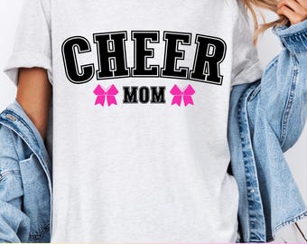 Varsity Cheer Mom SVG PNG | Coquette Cheer Bow SVG for Cheer Mom Squad | Cheerleader Sweatshirt Design for Competition Game Day