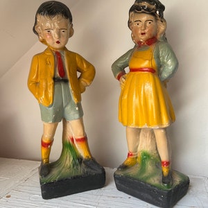Vintage Chalkware 1930/40’s Schoolboy & Schoolgirl…..
