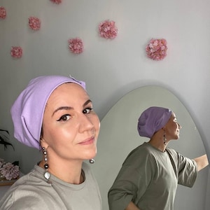 Linen Summer Beanie for Women. Lightweight Chemo Hats for her. Casual Breathable Slouchy Beanies. Head Covering Lightweight Tichel.