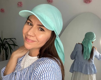 Elegant Spring Headscarf with Visor. Lightweight Sun Hats for Her. Gift for Her. Breathable Tichel Judaica Headscarf. Summer Cap for Women