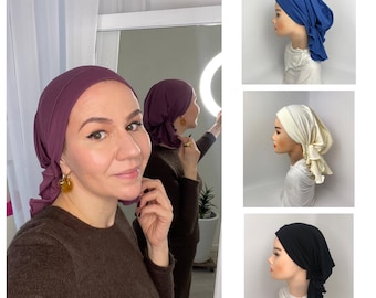 Stylish Summer Bandana Hat with Short Tails. Tichel Hair Covering. Stretchy Viscose Fabric Non-Slip Bandana Hat for Women. Gift for Her