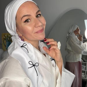 Pre Tied Headscarf for Women | Stylish Pre Tied Bandana with Handmade Bows | Chemo Headwear | Women Summer Hat | White or Blue