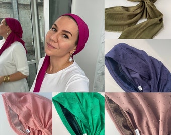 ¡NUEVO! Gorro con bufanda preatada para mujer, bandana con agarre hecha a mano, cubrecabezas Tichel