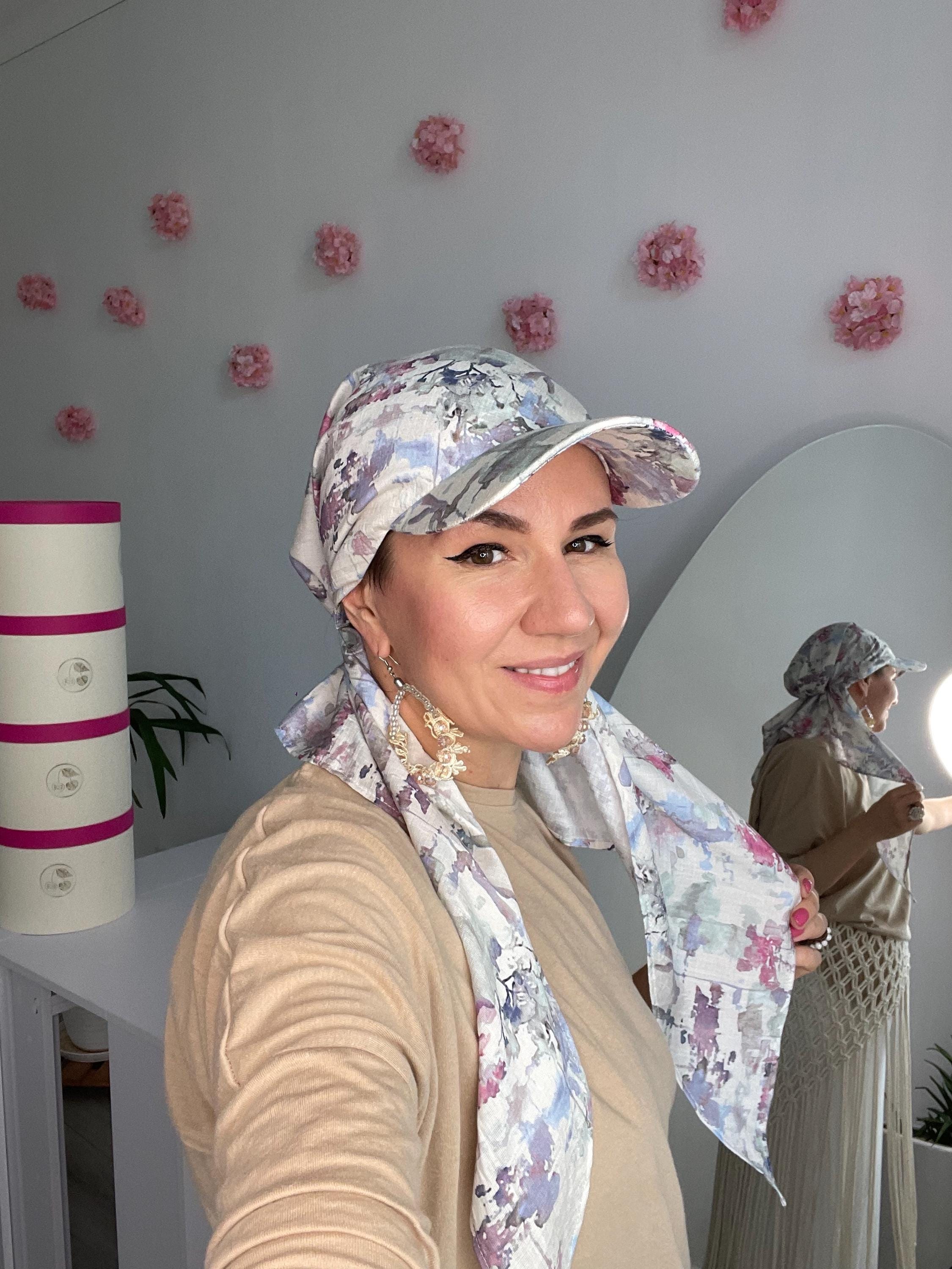Lightweight Cotton Tichel with Visor - Pre-Tied Summer Scarf for Women Chemo Headwear Bandana with Visor Woman Adjustable Fit