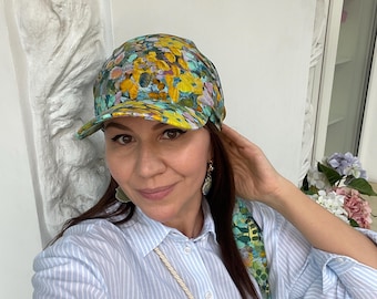 Floral Summer Tichel with Visor – Pre-Tied Lightweight Bandana for Women | Chemo Headwear | 3D Print Scarf Hat |  Breathable Judaica Tichel