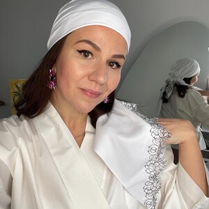 Pre-Tied Bandana with Lace | Women’s Summer Chemo Headwear | White Hair Scarf for Hair Loss | Soft and Breathable | Gift for Her