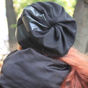 Autumn Black Beanie Hat for Women with eco-leather