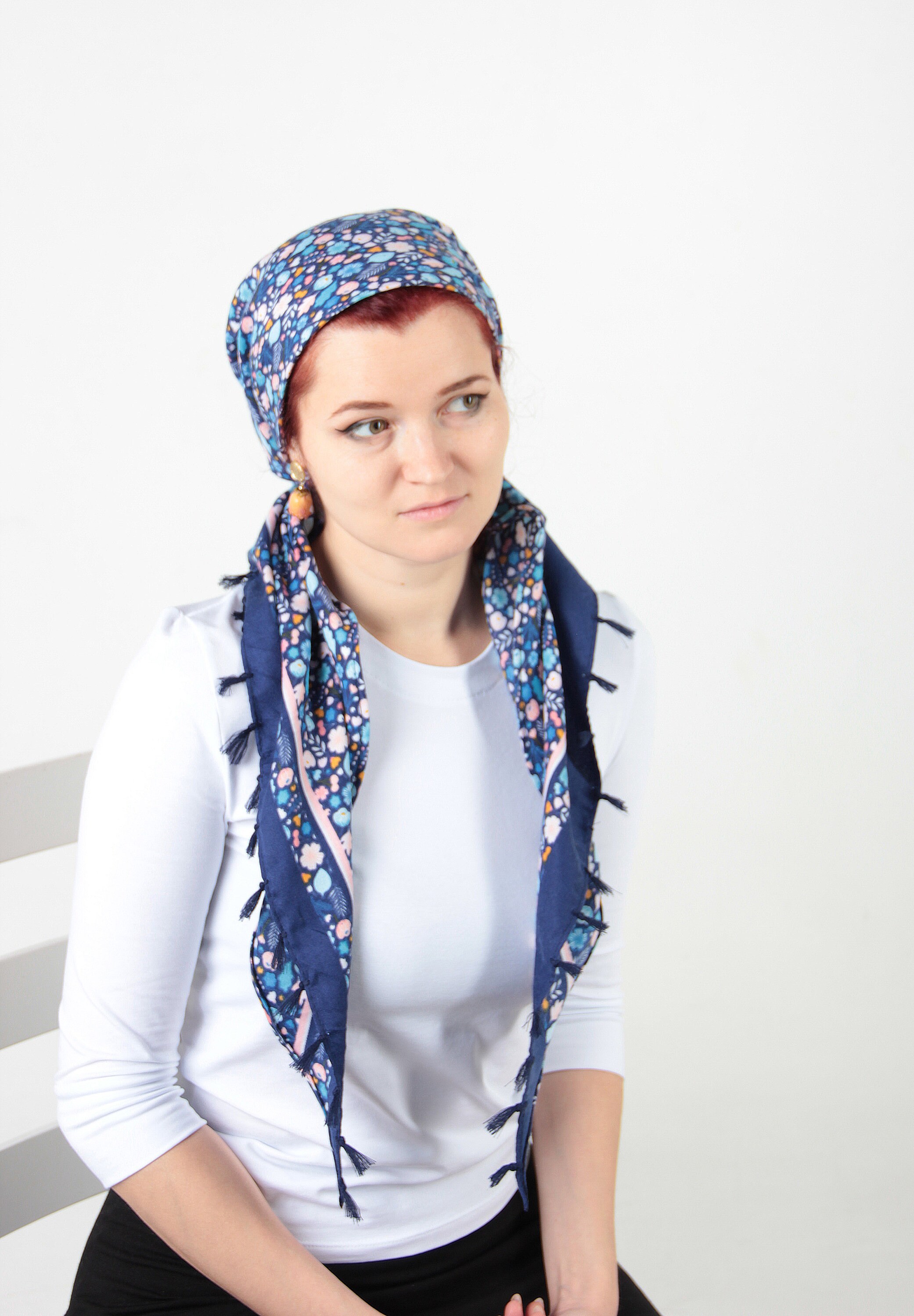 Non Slip Cashmere Headscarf Pre tied Bandana Handmade Headwear for Women Black Non Slip Head Wear; Soft Colorful Knit Paisley  main image 2