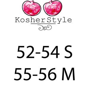 May include: Size chart for clothing with the text "52-54 S", "55-56 M", and "57-59 L".
