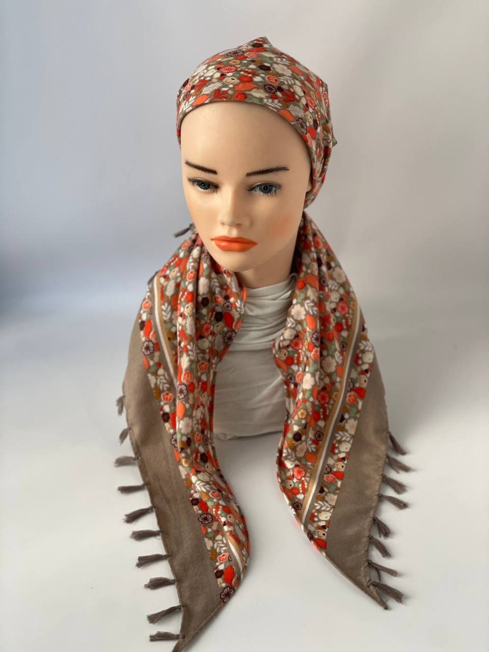 Non Slip Cashmere Headscarf Pre tied Bandana Handmade Headwear for Women ShariRose Black Headcover Cashmere Non Slip Headscarf for  main image 2