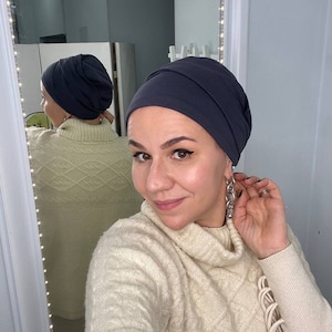 Adjustable Grey Pre-tied Tichel Scarf - Stylish Casual Head Covering Gift for Women. Handmade Exclusive Grey Pre-tied Tichel Scarf