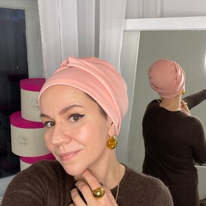 NEW! Pre-tied Casual Pink Scarf Angie. Stylish Handmade Head Covering Gift for Women. Adjustable Pink Pre-tied Tichel Scarf