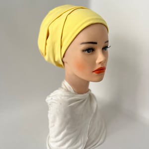 Lightweight pre-tied Turban Adjustable Angie. Stylish Casual Head Covering Gift for Women. Handmade Yellow Pre-tied Tichel Scarf