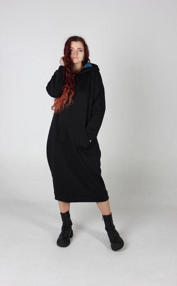 womens black hoodie dress Warm for Women. Casual Sweatshirt Dress with Printed Hood. Big Functional Pocket in Winter Cotton Maxi Dress. Streetwear hoodie Color:Custom Color(Add Your Color On ”Order special instructions“ ） Maxi sweatshirt dress Two GD80634PL Jasmine Collection F171008 Blossoms