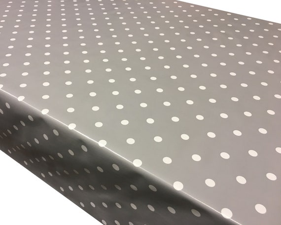 Mushroom Grey Polka Dot Spots PVC Vinyl Wipe Clean Tablecloth Oilcloth ALL SIZES 