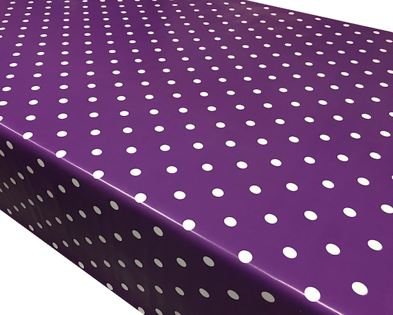 Purple Polka Dot Spots PVC Vinyl Wipe Clean Tablecloth Oilcloth ALL SIZES 