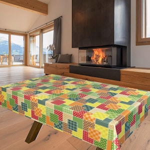 Traditional Patchwork PVC Vinyl Wipe Clean Tablecloth - ALL SIZES - Code: F712-2