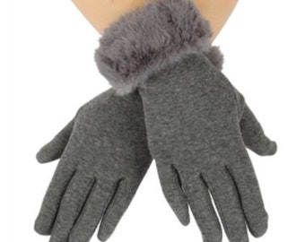 Soft women's gloves Fur Lady, Grey Faux fur gloves, Warm gloves ladies gray